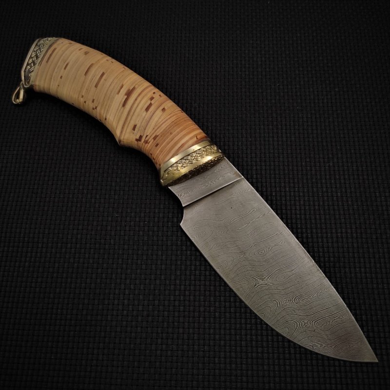 Нож Разделочный из дамасской стали, рукоять береста, литьё мельхиор в интернет-магазине art-steel.ru, фото