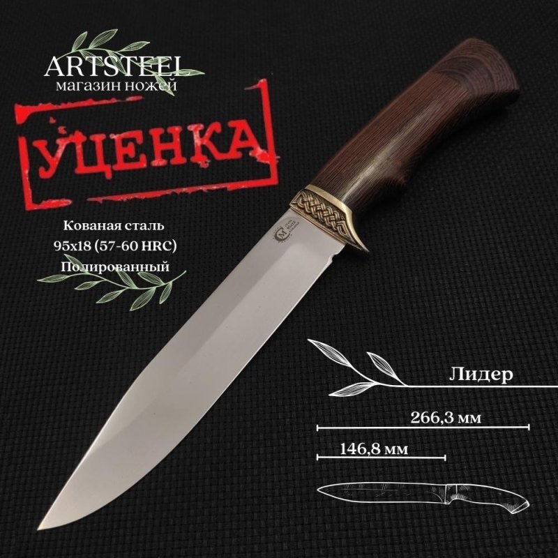 Нож Лидер из стали 95х18, рукоять венге, литьё мельхиор в интернет-магазине art-steel.ru, фото